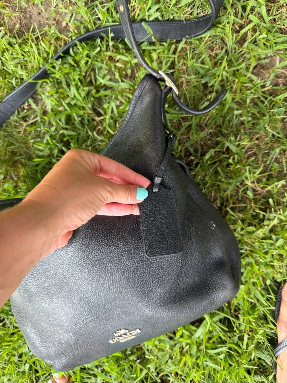Coach Black Pebbled Leather Hobo with Gold Logo
